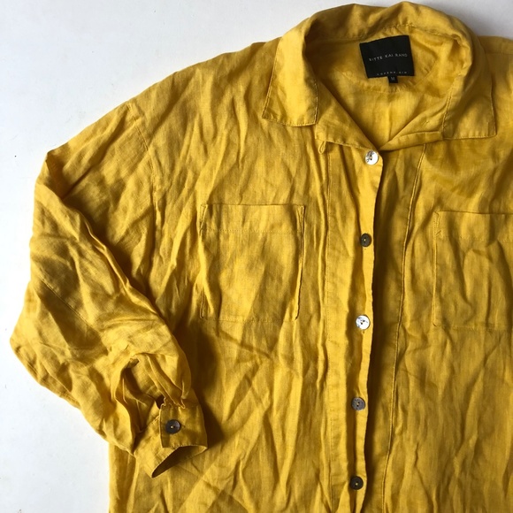 Bitte Kai Rand Copenhagen Yellow Linen Oversized Lagenlook Button Down Shirt - Picture 2 of 7